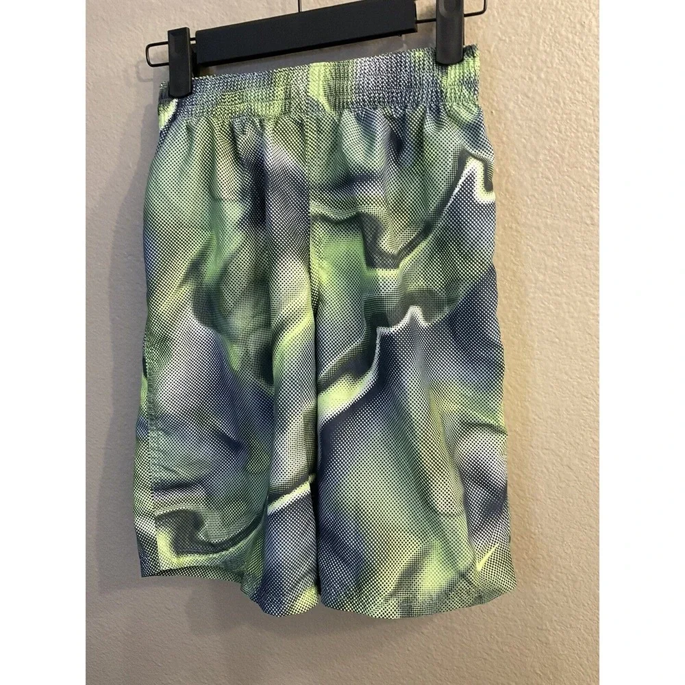 Nike Boys Trunks Size L Green Abstract Swim Elastic Waist Beach Pool Shorts N